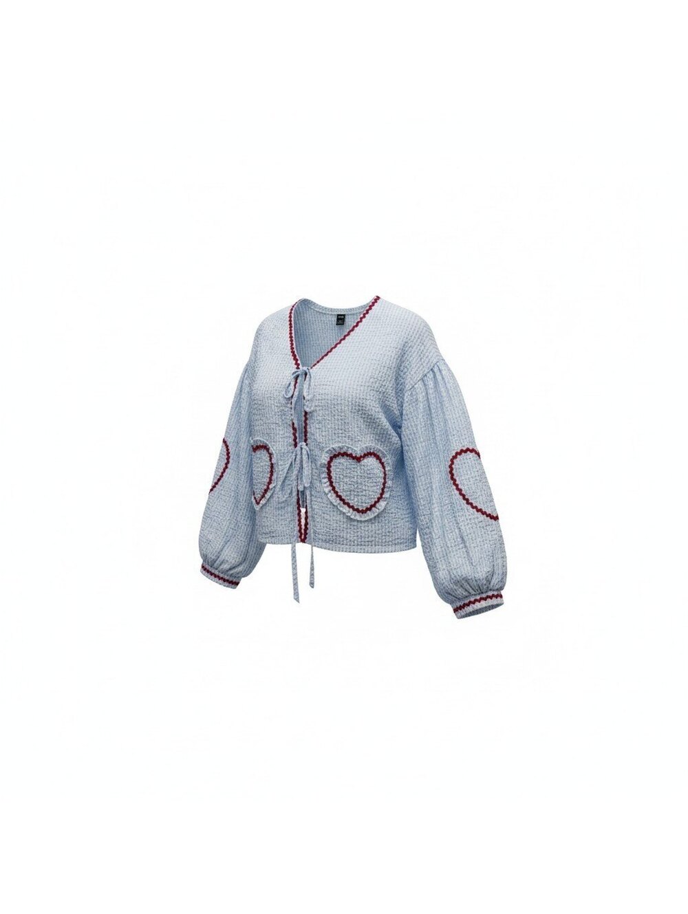 Plaid Tie Front Heart Patchwork Blouse